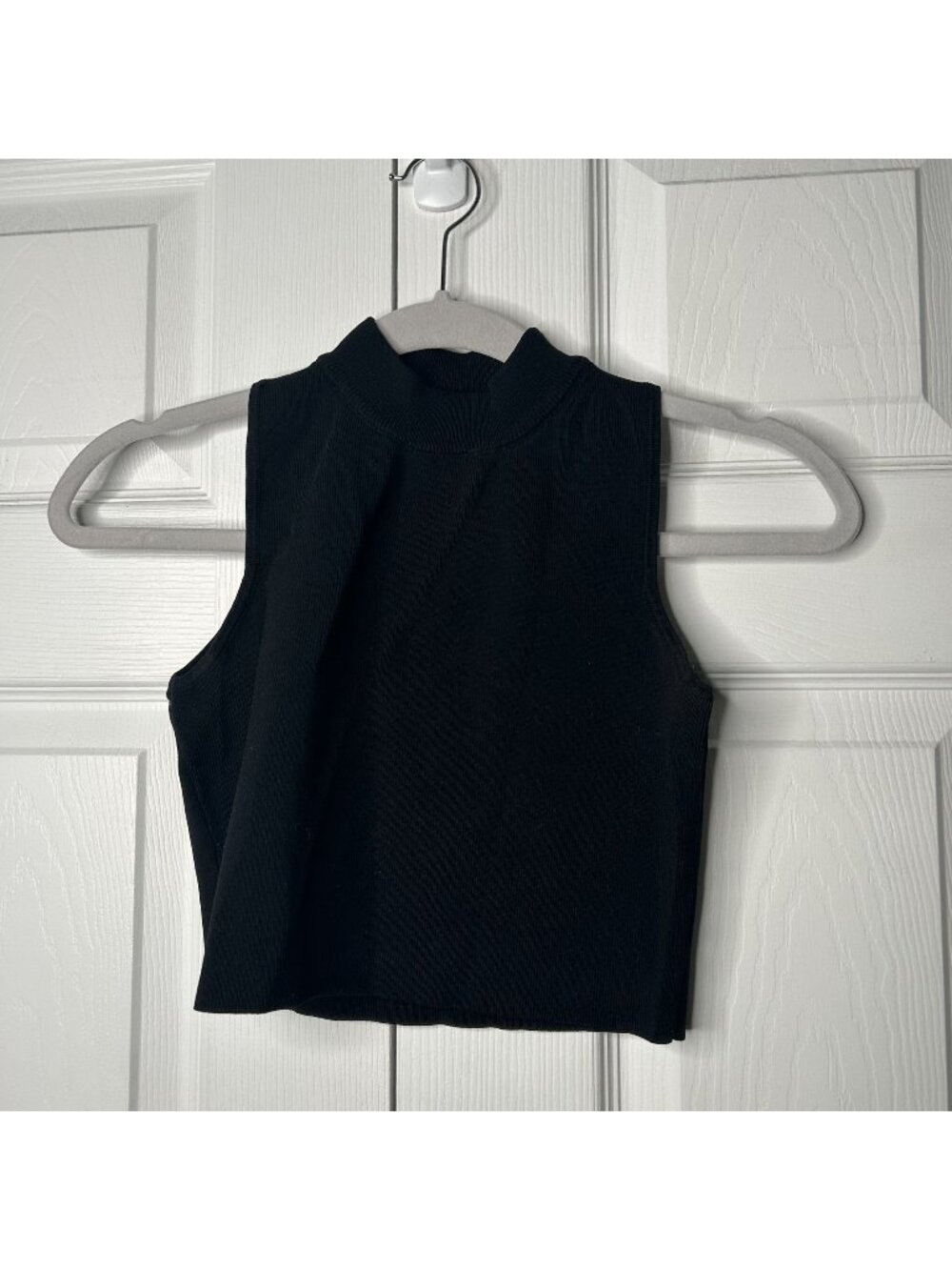 Carmar LF Black Mock Neck Ribbed Knit Crop Top Women's Size X-Small XS